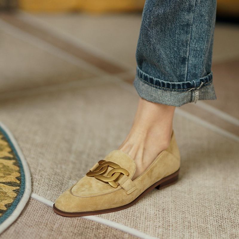 Casual Sandal Leather - Mocassins de couro camurça para mulheres,