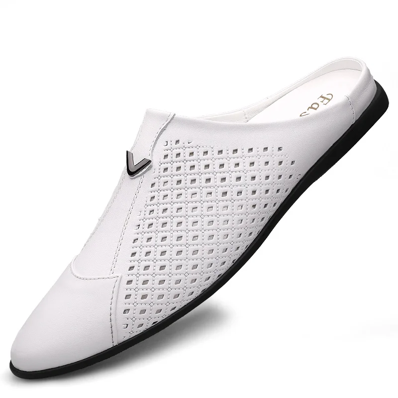 Flip Flop Leather Men - 2024 adulto verão metade arraste ervilhas
