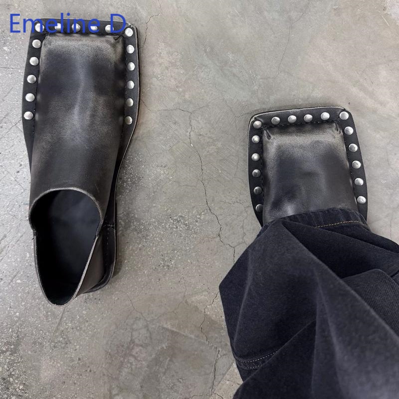 Flip Flop Leather Men - Sandálias Unissex de Bico Quadrado em