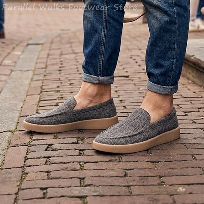 Espadrille Slip On - Mocassins Masculinos de Lona Slip-On, Sapatos